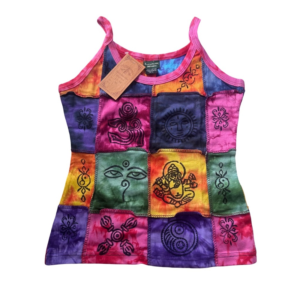 Kathmandu Patchwork Tie-Dye Handmade Painted Cotton Tank Top - Picture 5 of 8